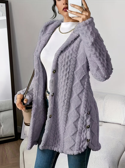 CYC Plush Jacquard Hooded Cardigan Coat