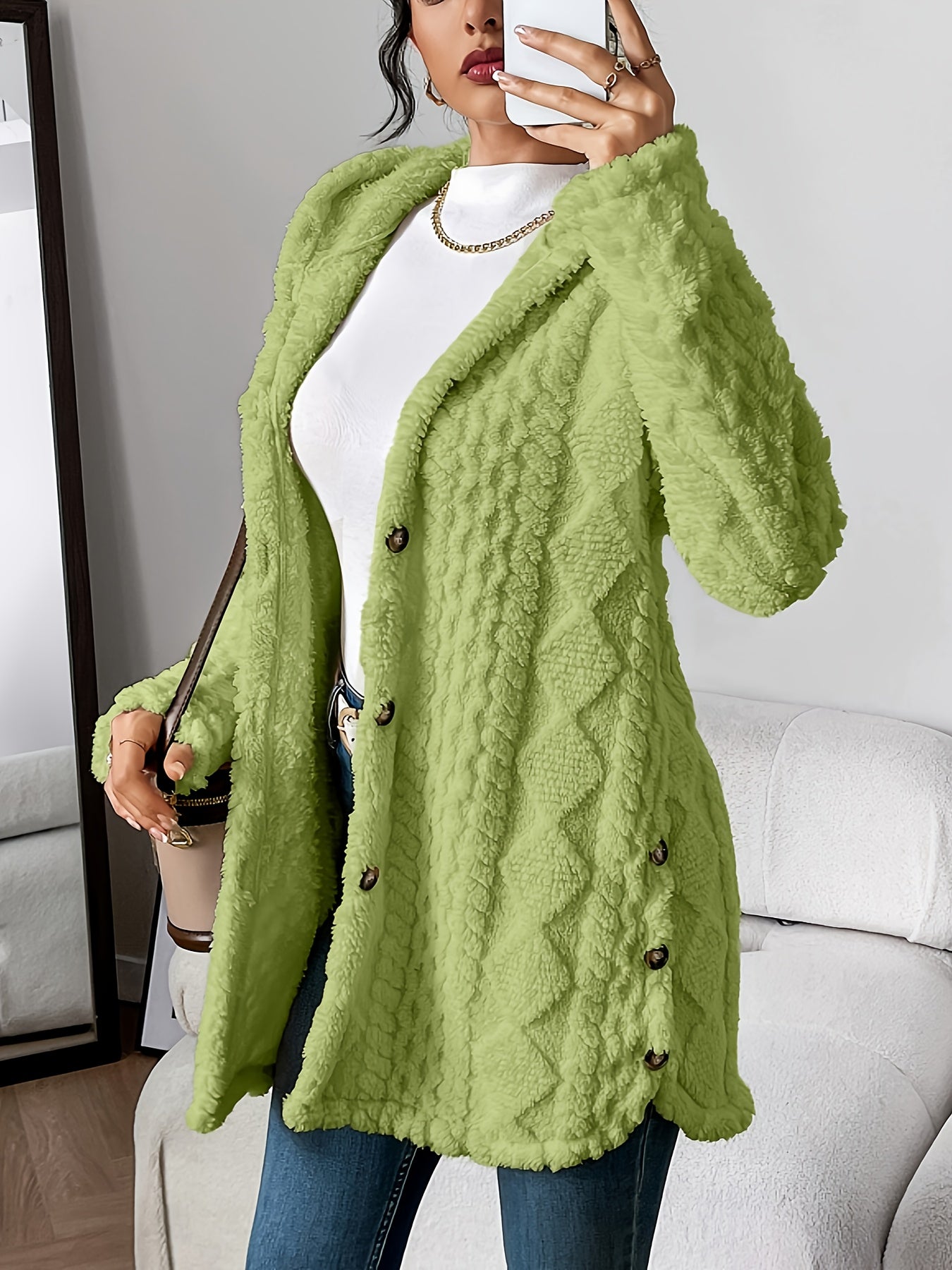 CYC Plush Jacquard Hooded Cardigan Coat
