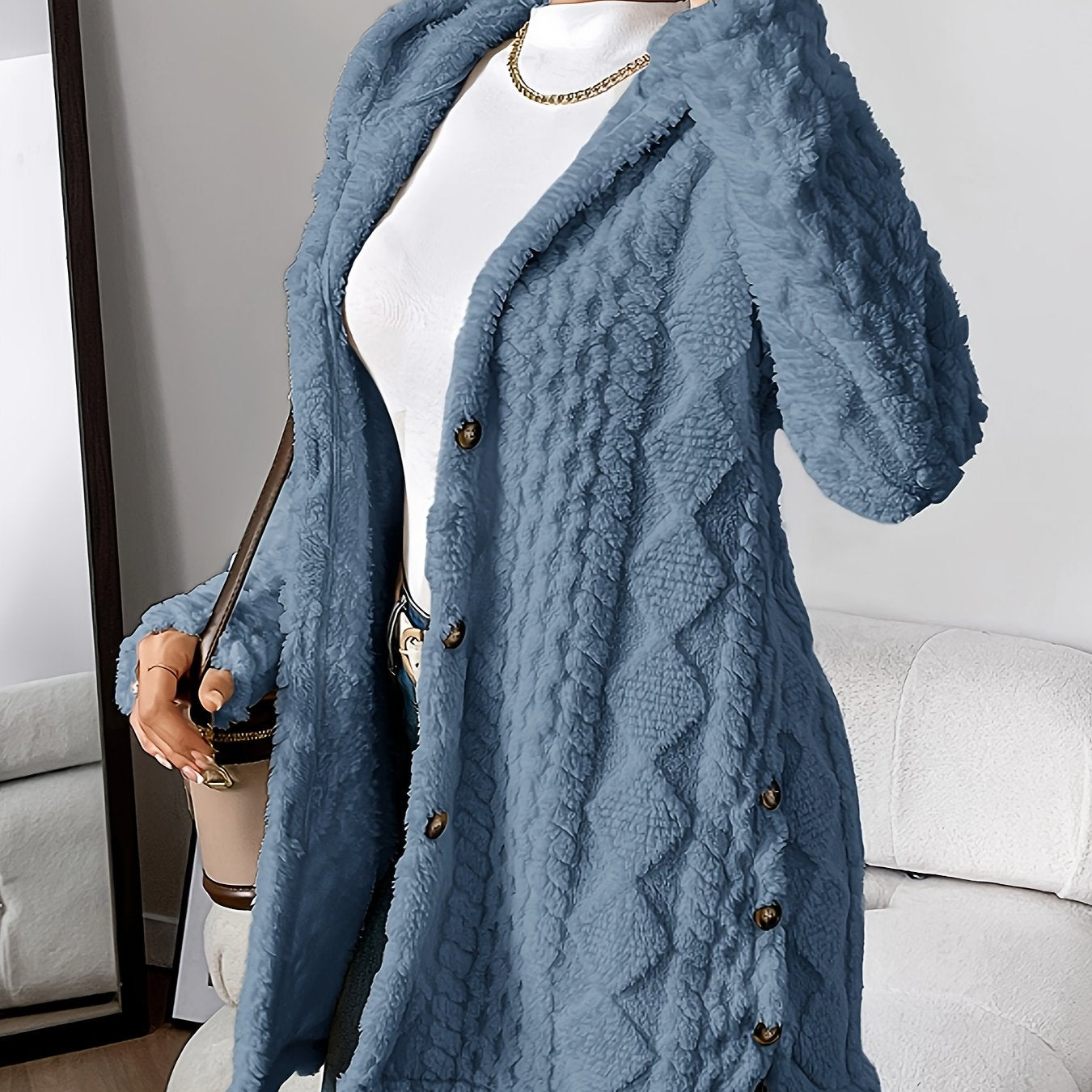 CYC Plush Jacquard Hooded Cardigan Coat