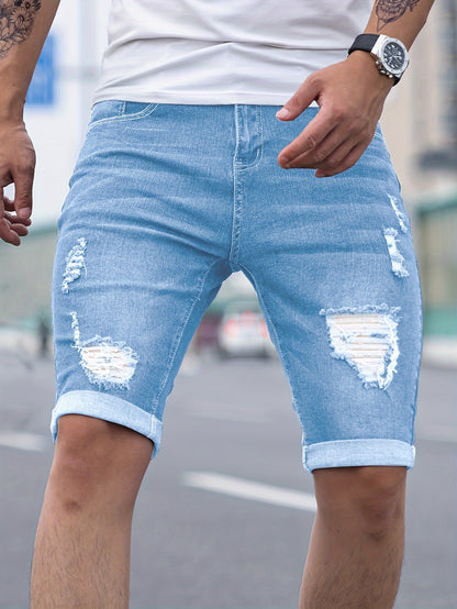 Ripped Skinny Denim Shorts - Cafe y Calle