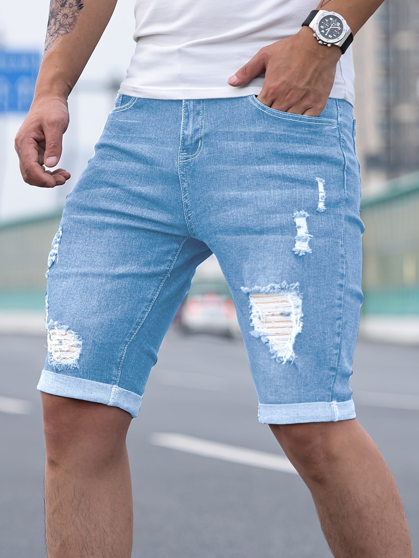Ripped Skinny Denim Shorts - Cafe y Calle
