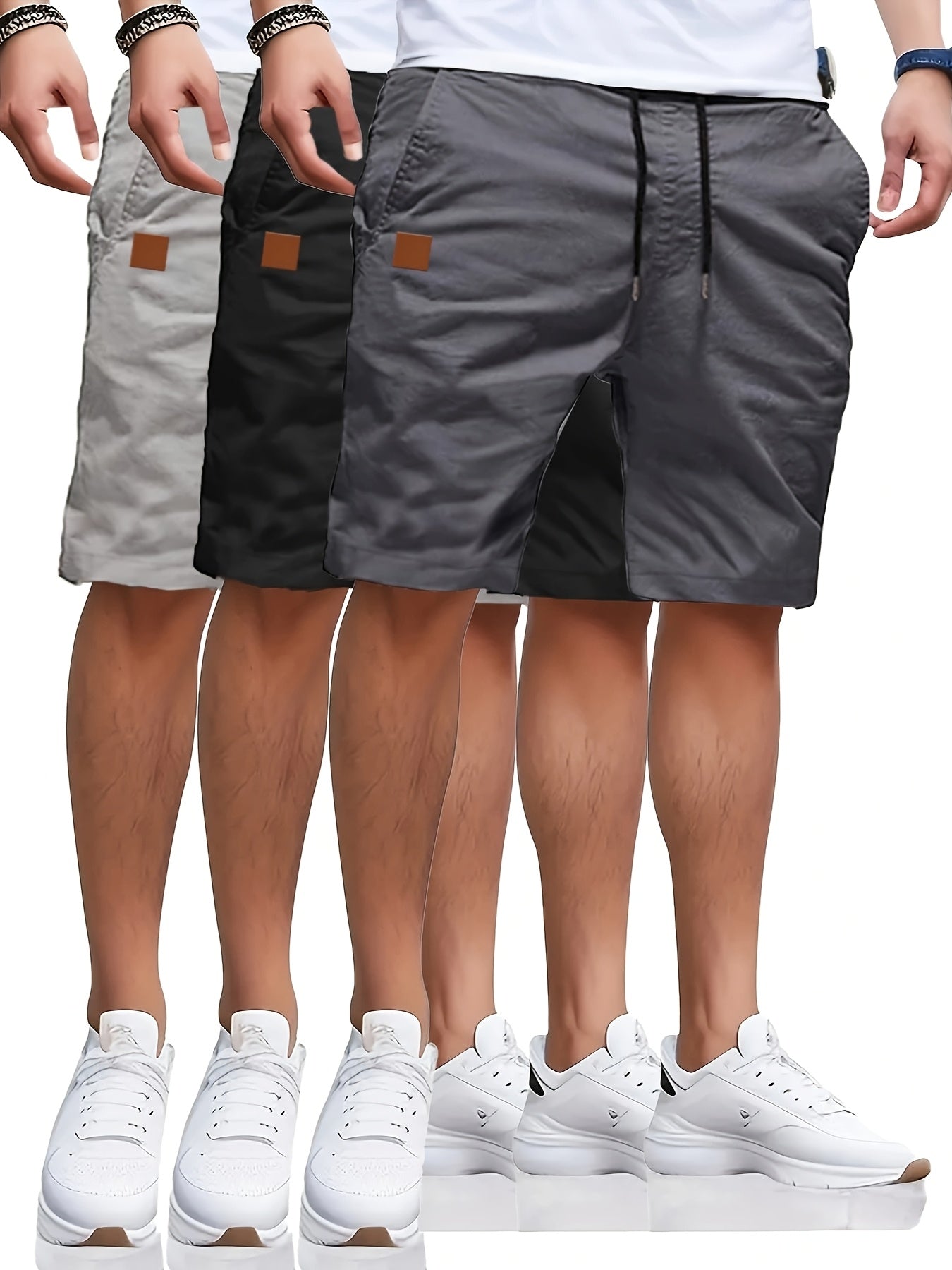 3 Solid Color Casual Shorts Set - Cafe y Calle