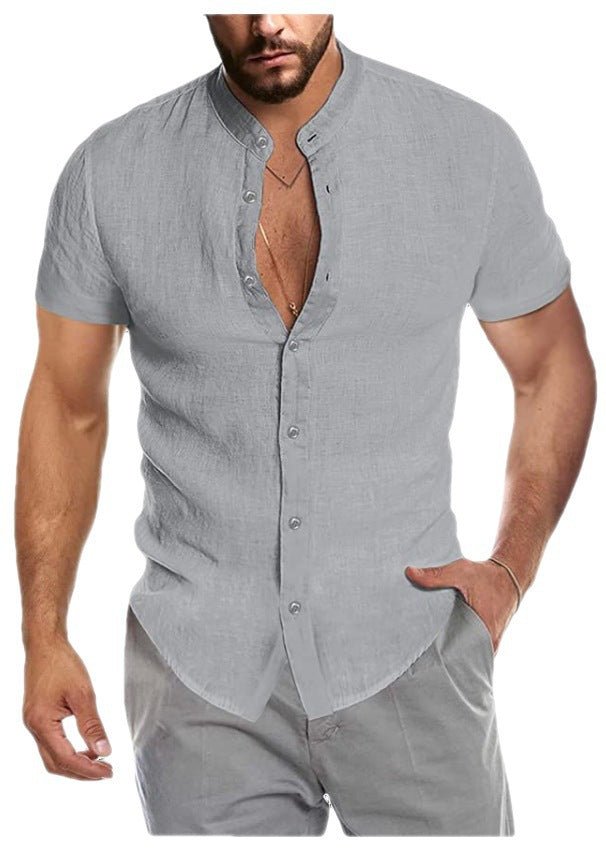 Linen Blend Short Sleeve Shirt - Cafe y Calle