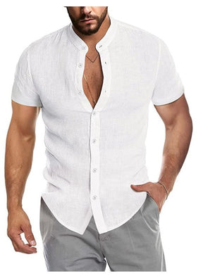 Linen Blend Short Sleeve Shirt - Cafe y Calle