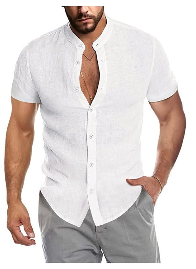 Linen Blend Short Sleeve Shirt - Cafe y Calle