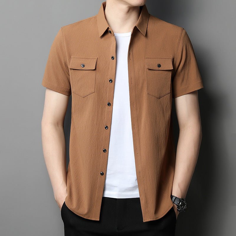 Solid Color Short Sleeve Shirt - Cafe y Calle