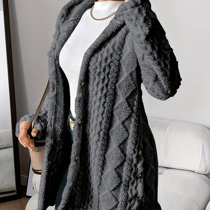 CYC Plush Jacquard Hooded Cardigan Coat