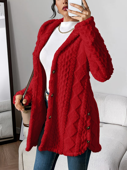 CYC Plush Jacquard Hooded Cardigan Coat