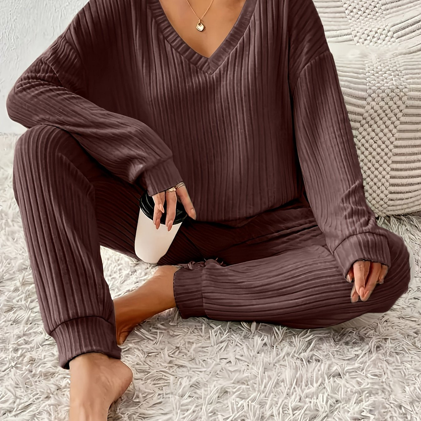 CYC Cozy Fleece-Lined V-Neck Set