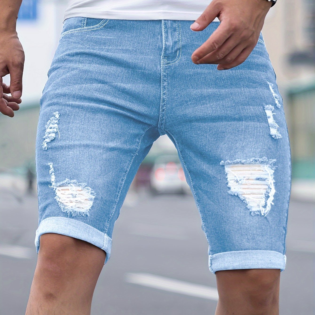 Ripped Skinny Denim Shorts - Cafe y Calle