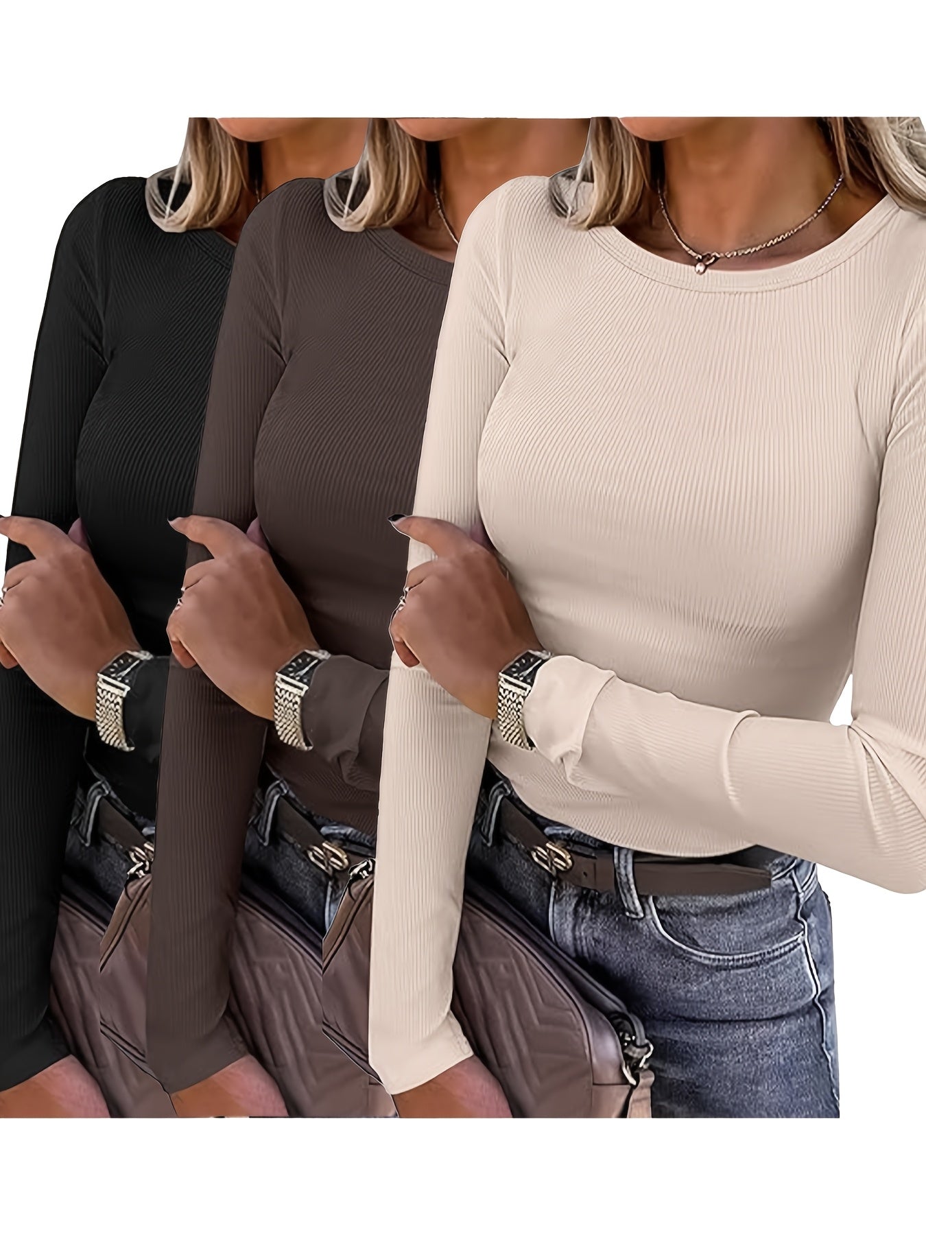 CYC Solid Knit Long Sleeve Top (3pcs Set)