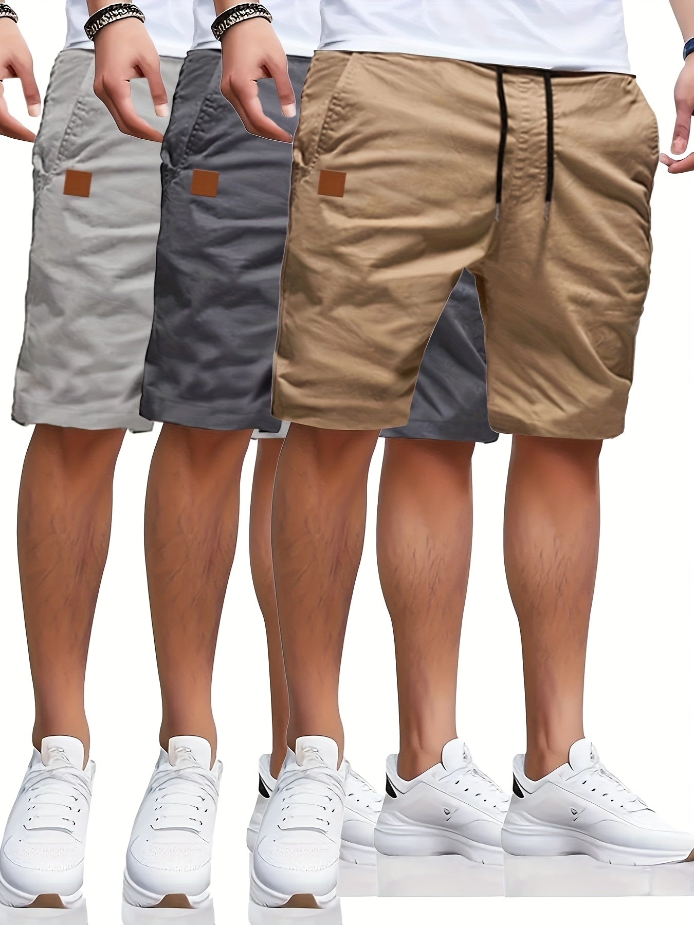 3 Solid Color Casual Shorts Set - Cafe y Calle