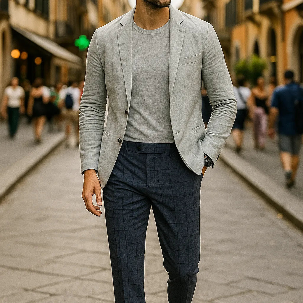 Slim Fit British-Style Plaid Dress Pants