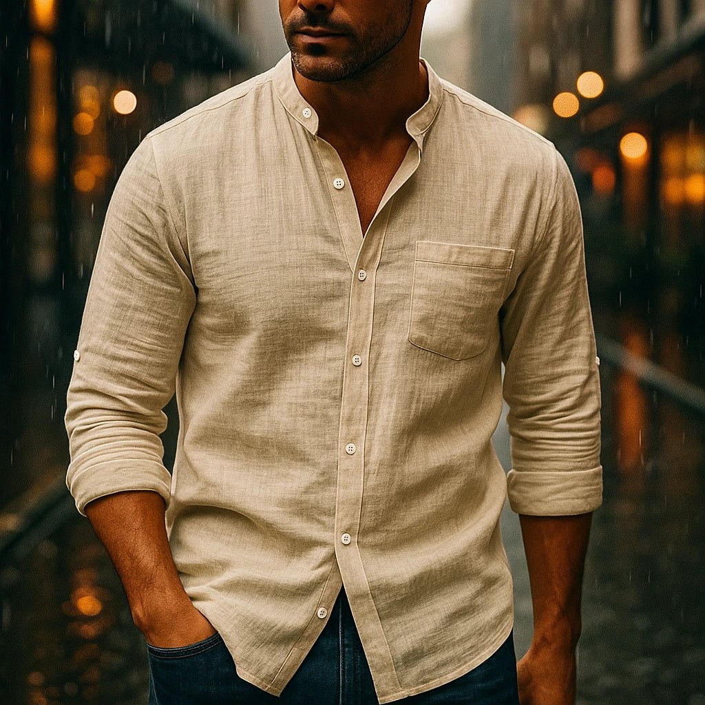 Premium Linen Henley Shirt - Cafe y Calle