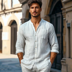 Premium Linen Henley Shirt - Cafe y Calle