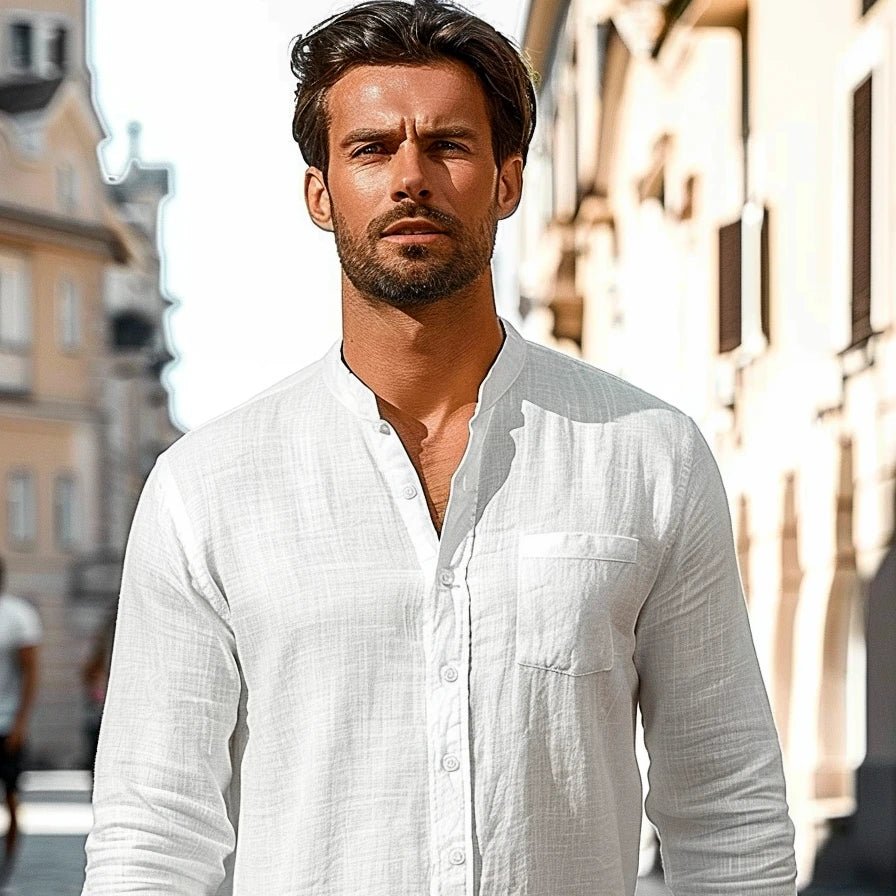 Premium Linen Henley Shirt - Cafe y Calle